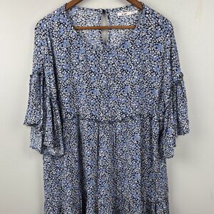 Mi Ami Women’s Mini Floral Dress Large Short Sleeve Chest Rouching Cydney B35